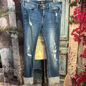 Hollister Crop Jeans with distressing, size 5, good used condition